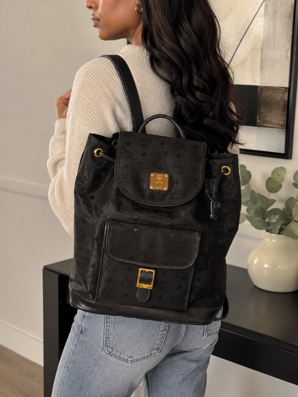 MCM Black Monogram Drawstring Backpack - Picture 11 of 11